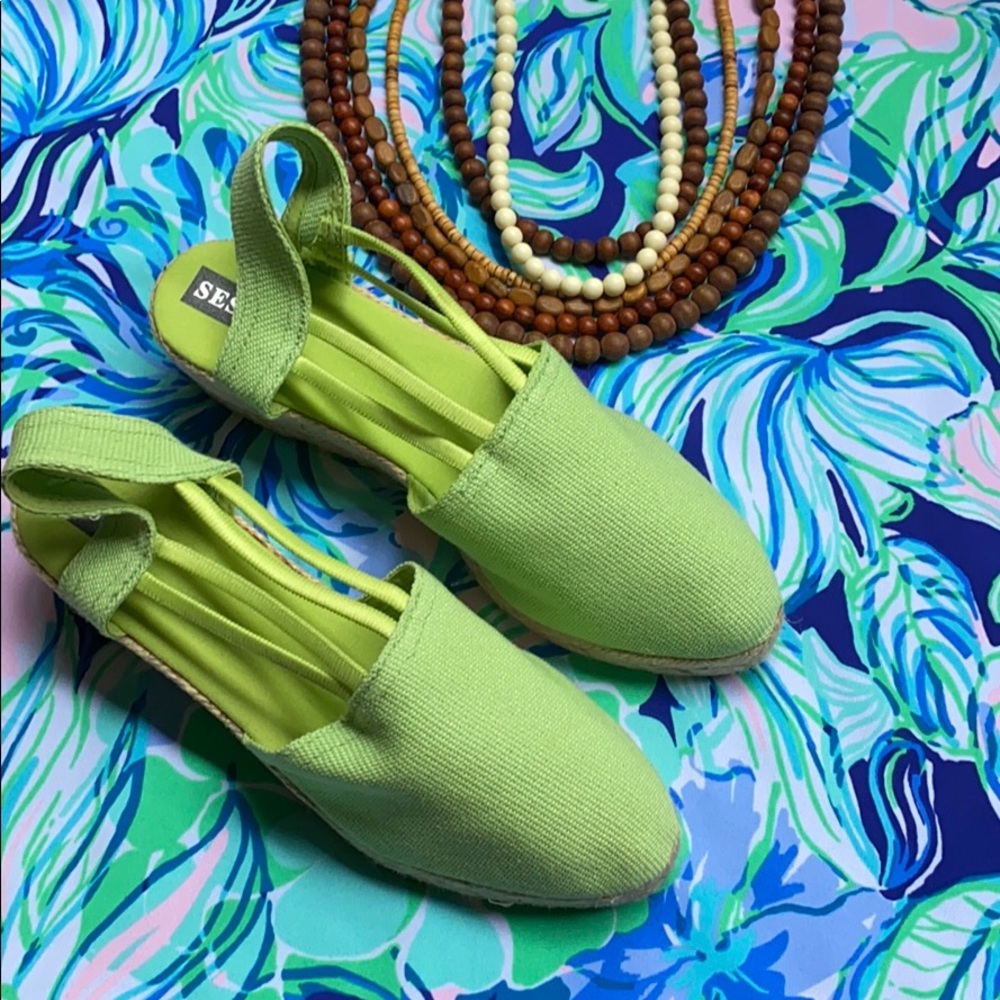 Sesto Meucci NIB Lona wedge espadrilles, Lime